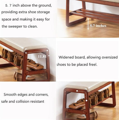 SOBIBO Solid Wood Shoe Bench, 2-Tier Wooden Entryway Bench, Modern Shoe Rack - Image 4