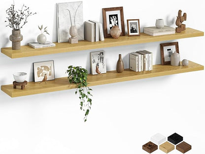 Fun Memories Floating Shelves for Wall, 72 Inch Long Set of 2 Rustic Wood Wall by FunMemories