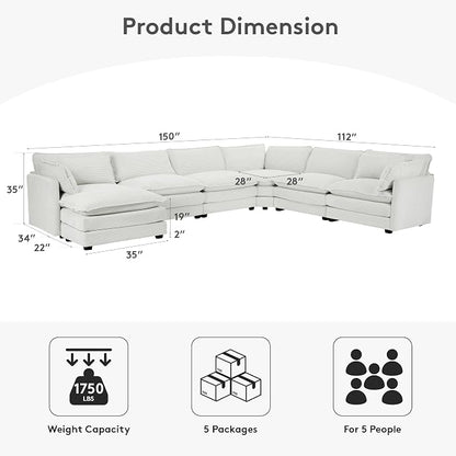 ROWHY 150'' Modular Sectional Corner Cloud Couch, 7 Seater Sofa Big Comfy - Image 2