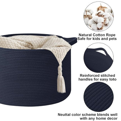 65L Large Blanket Basket, Woven Rope Laundry Basket Hamper - Image 3