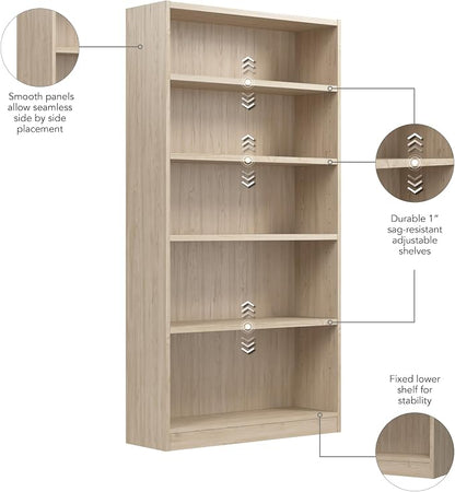 Bush Home Tall 5 Shelf Bookcase, 5 Tier Bookshelf Storage Cabinet - Image 6