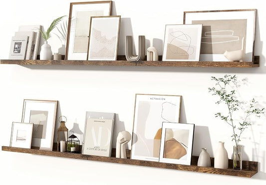 Fun Memories Picture Ledge Shelves Set of 2, 55 Inch Rustic Wall Mounted by FunMemories