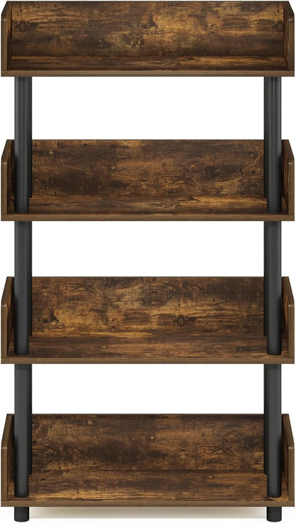Furinno Turn-N-Tube 4-Tier Toolless Display Rack, Amber Pine/Black - Image 6