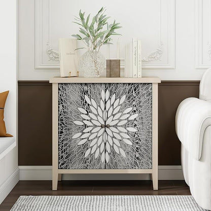 31" Modern Accent Cabinet with Storage, Storage Cabinet with 2 Carved Pattern by mixtavie