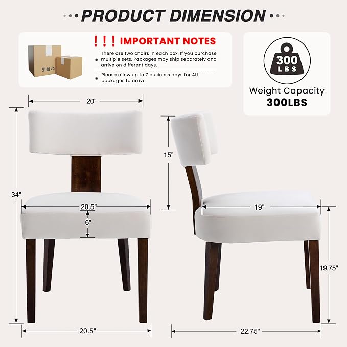 HNY Set of 6 Mid Century Modern Dining Chairs, Farmhouse Velvet Upholstered - Image 2