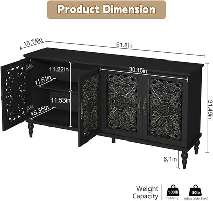 ARTPOWER 61.8" Hollow Carved Wood Accent Cabinet - Image 2