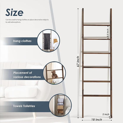 Acacia Wood 6-Tier Blanket Ladder, 5.7FT Blanket Quilt Towel Holder Rack - Image 2