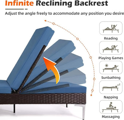 HOMREST Outdoor Chaise Lounge Chair Set of 2, Patio Wicker Lounge Chairs - Image 3