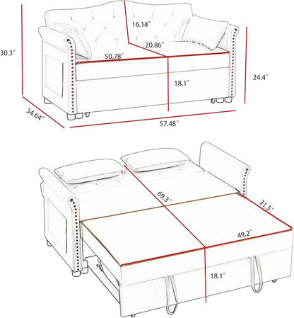 hansones 65'' 3-in-1 Folding Sofa Bed – Queen Size Pullout, Modern Chenille - Image 2