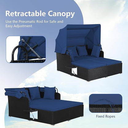 COSTWAY Outdoor Daybed with Retractable Canopy, Wicker Patio Furniture Set with - Image 3