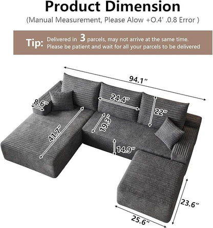 95" Cloud Sectional Couch U-Shaped Chaise - Image 2