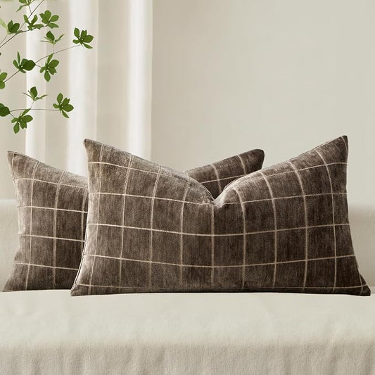 MIULEE Decorative Chenille Check Lumbar Throw Pillow Covers Vintage Plaid Couch by MIULEE