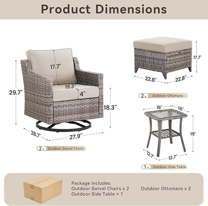 5 Pieces Outdoor Patio Furniture Set-All-Weather Wicker Patio Swivel Glider - Image 8