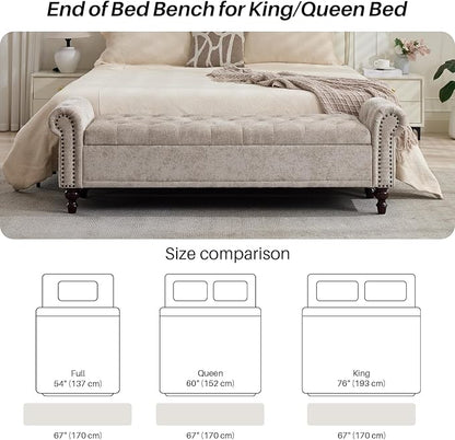 SOFTHION Storage Bench for Bedroom, Upholstered Chenille Storage Ottoman - Image 5