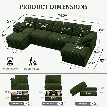 Upgrade Boneless Couch with Storage, Extra Deep&High Seat Modular Sectional - Image 3