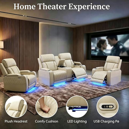Power Recliner Sofa Set with LED Lights, Includes 2 Manual Recliner 1 Seat and - Image 5