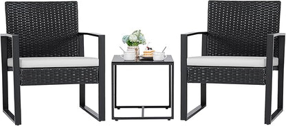 Flamaker 3 Pieces Patio Furniture Outdoor Wicker Modern Rattan Chair by Flamaker