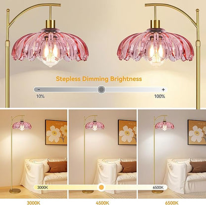 QIYIZM Pink Floor Lamp for Living Room, Mid Century Modern Brass Tall Lamp Boho - Image 2