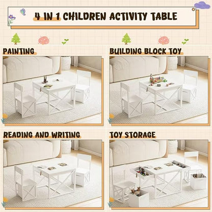 INNOD Kids Table and 2 Chairs Set, 4 in 1 Toddler Activity Table and Chairs Set - Image 3