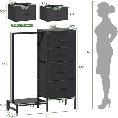 HIGDBFE Dresser with Hanging Rack, 4 Drawers Small Closet - Image 3
