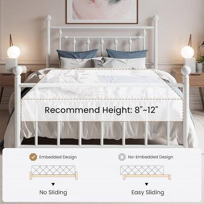 SHA CERLIN 14" Queen Size Metal Platform Bed Frame/Victorian Headboard and - Image 7