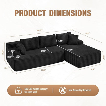Hobestluk Modular Sectional Sofa Couches L-Shape Couch 3 Seat Modular Sofa - Image 2