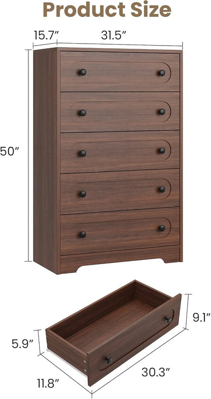 Garvee 5 Drawer Dresser for Bedroom, Wooden Mid Century Modern Chest of Drawers - Image 2