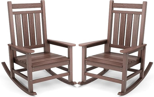 SERWALL Outdoor Rocking Chair Set of 2, HDPE Rocking Chair by SERWALL