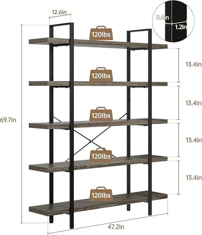 OtterOasis Heavy Duty 5-Tier Industrial Bookcase, 120lbs Shelf Capacity - Image 2
