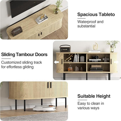 55''W Natural Storage Cabinet, Media Console, Tambour TV Stand, Television - Image 4