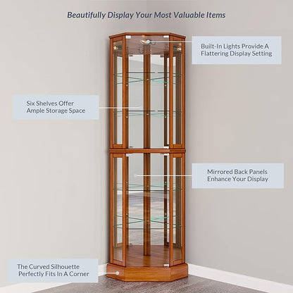 BELLEZE Lighted Curio Cabinet Corner Display Case - Image 5