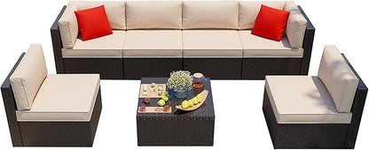 Shintenchi 7 Pieces Patio Furniture Sets Outdoor All-Weather Sectional Patio - Image 5