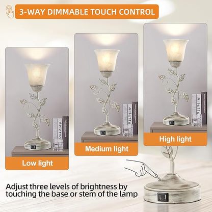 Rustic Touch Table Lamp for Bedroom, 3-Way Dimmable Nightstand Lamp - Image 3
