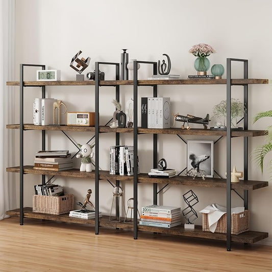 OtterOasis Bookshelf Set, Heavy Duty 4-Tier Industrial Bookcase, 120lbs Shelf by OtterOasis