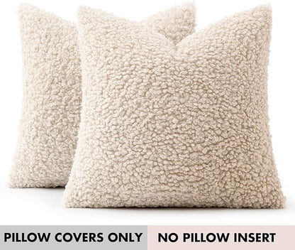 Faux Fur Throw Pillow Covers 24x24 Inch Set of 2 Euro Boucle Neutral Decorative - Image 7