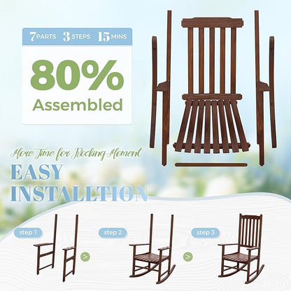 Flamaker Acacia Wood Patio Rocking Chair Set of 2, High Back and Widen Armrest - Image 4
