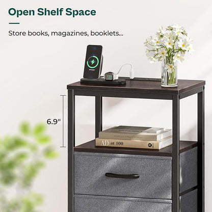 Huuger Nightstand with Charging Station, Fabric Drawers, End Table with Open - Image 7