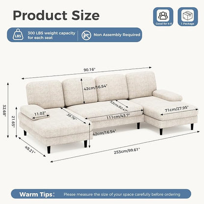 DUMOS Sectional Couches for Living Room, U Shaped Couch - Image 2