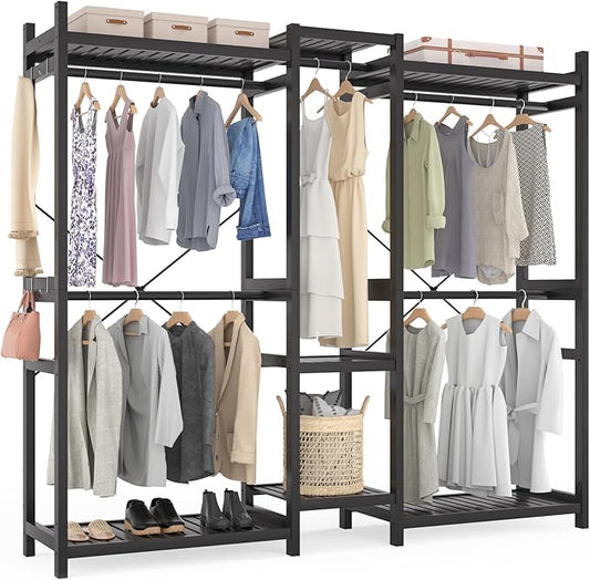Homykic Bamboo Closet System Clothes Rack, Large Freestanding Garment Rack by Homykic