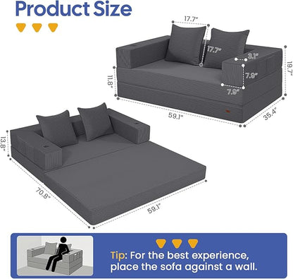 COMAX Futon Sofa Bed, 4‑in‑1 Convertible Sofa Bed, Folding Boneless Couches - Image 2