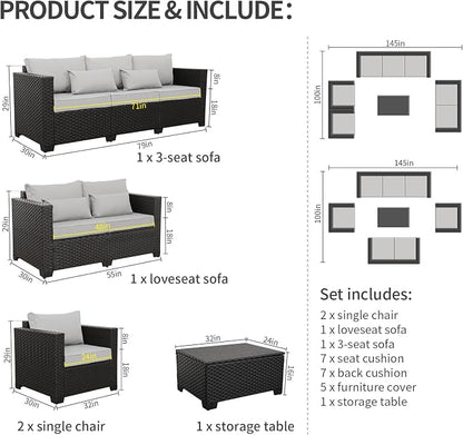 Rattaner 5-Piece Patio Furniture Sofa Set Outdoor Wicker Sectional Couch - Image 6