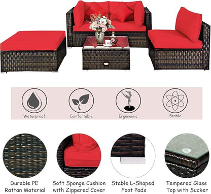 Tangkula 5 Pieces Patio Rattan Furniture Set, Outdoor Sectional Rattan Sofa Set - Image 7