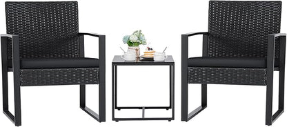 Flamaker 3 Pieces Outdoor Patio Wicker Furniture Set, Modern Rattan Chair by Flamaker