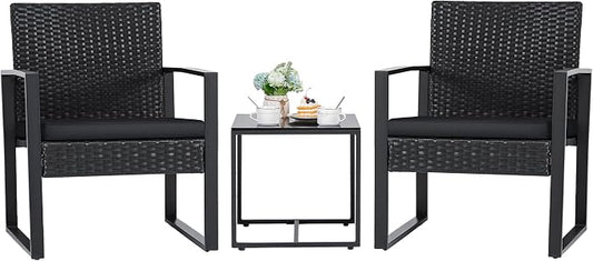 Flamaker 3 Pieces Outdoor Patio Wicker Furniture Set, Modern Rattan Chair by Flamaker