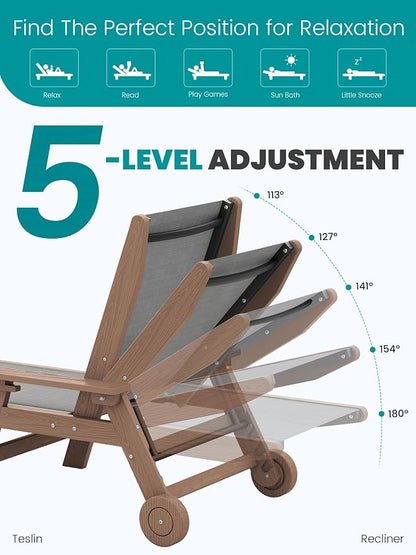 SERWALL Textilene Patio Chaise Lounge Chair Set of 2, 5 Positions Outdoor - Image 5