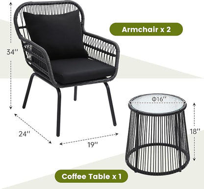 wildformers 3 Pieces Rattan Wicker Bistro Set, Outdoor Conversation Set - Image 6