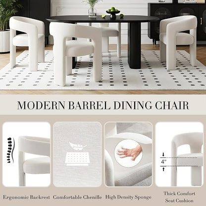 Modern Chenille Dining Chairs Set of 2, Upholstered Barrel Chairs - Image 4