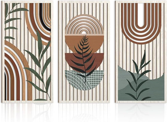 IARTTOP Large Boho Wood Wall Art 16x32 Inch Mid Century Modern Bohemian Wooden by IARTTOP