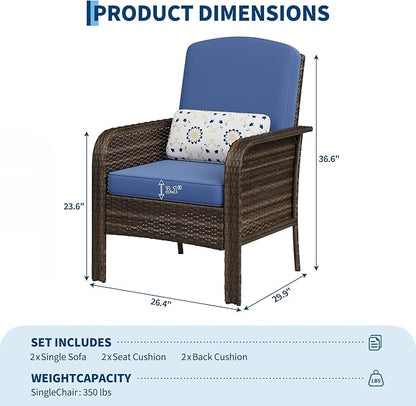 Garvee Outdoor Wicker Chairs, 2 Pieces Patio Furniture Set, All Weather High - Image 2