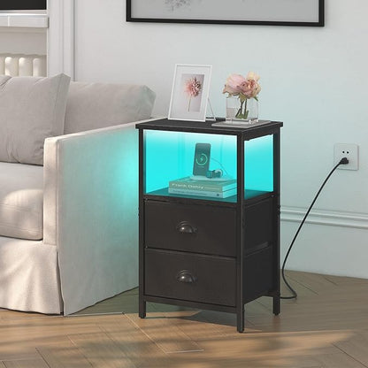 sthmec Nightstand with Charging Station, LED Night Stand Set 2, Bedside Table - Image 2